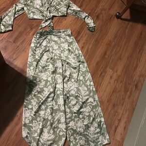 Green and White Floral Two-Piece Set